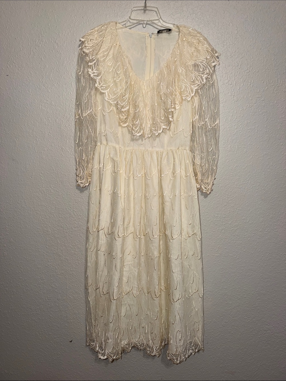 vintage 1980s cream lace midi dress romantic, Victoriana-inspired aesthetic